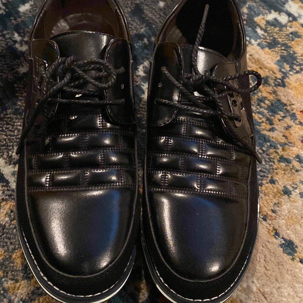Black suede and leather dress men shoes. Size 48 which is 13 US.